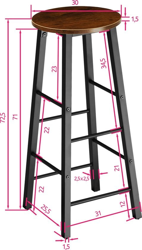 tectake - 2 Barhocker Keynes industrial dunkelbraun - 404348
