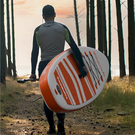 LifeGoods PaddlePro SUP Board - Aufblasbares - Komplettset - Max. 135KG - 320x81cm - Weiß/Orange