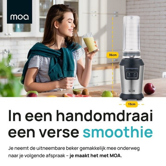 MOA Blender - Blender to Go - Mini-Mixer - 2 600ml Tritan-Behälter - Smoothie-Maker - 800W - Silber - MB10S