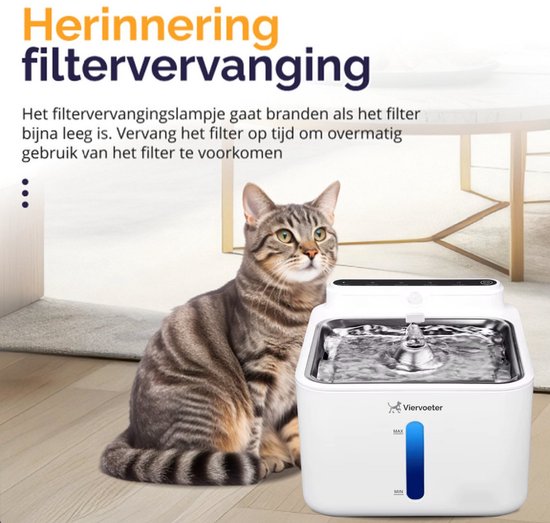 Viervoeter Kabelloser Trinkbrunnen aus Edelstahl – Sensor-Trinkbrunnen für Katzen und Hunde – Inklusive Filter – 3,2 l – 30 Tage Batterielaufzeit – Flüsterleise – Weiß