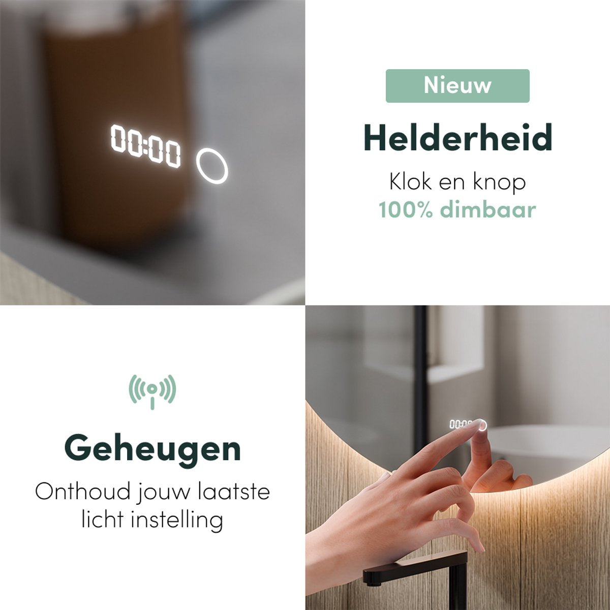 Beloura Badezimmerspiegel mit Beleuchtung - Runder Badezimmerspiegel - Heizung - Uhr - LED - 50 cm