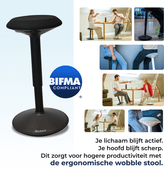 Backerz Wackelhocker – Ergonomischer Wackelstuhl, Höhe 40–60 cm – Balancehocker – Sitz-Steh-Hocker – Sattelhocker, schwarz
