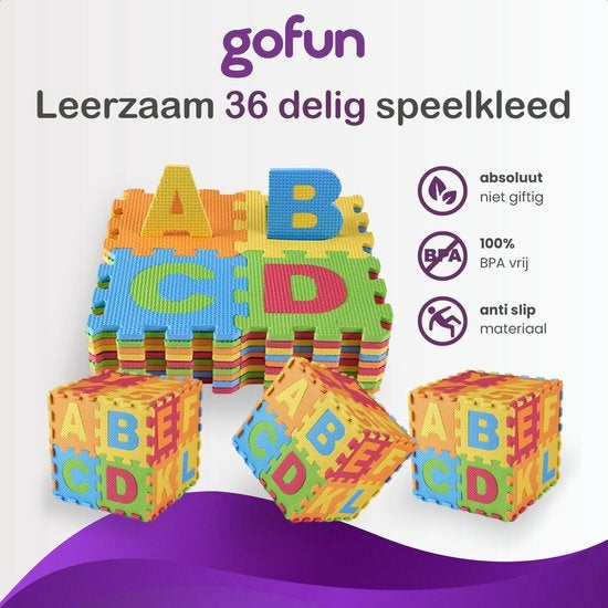 Gofun Playmat XL 180 x 180 cm Schaumstoff faltbar Baby Fliesen Multicolour Puzzle 86 Stück