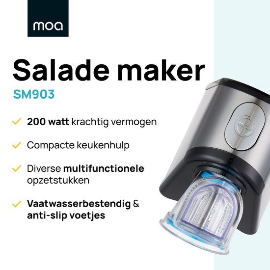MOA - SM903 - Gemüseschneider & Salatzubereiter - Multifunktional - Elektrische Reibe - Silber/Schwarz