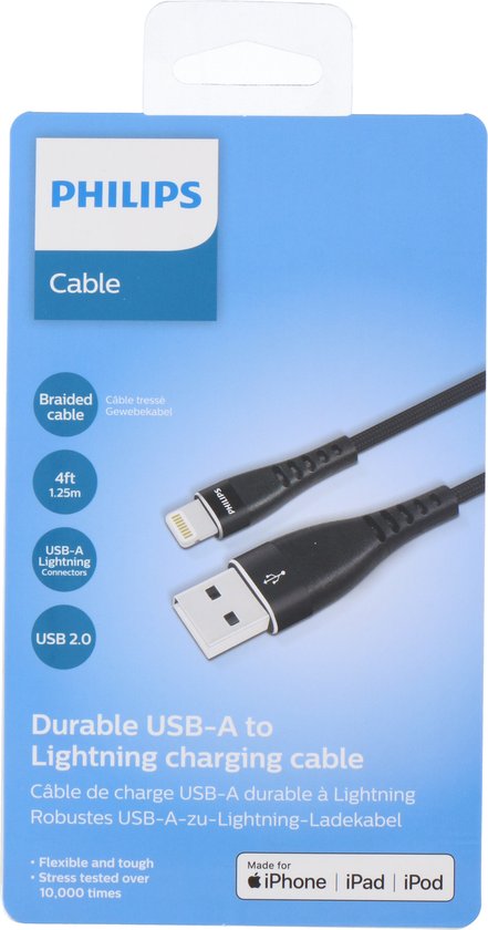 Philips Ladegerät USB DLC5204V/00 - 120 cm - Lightning - Apple - Schwarz