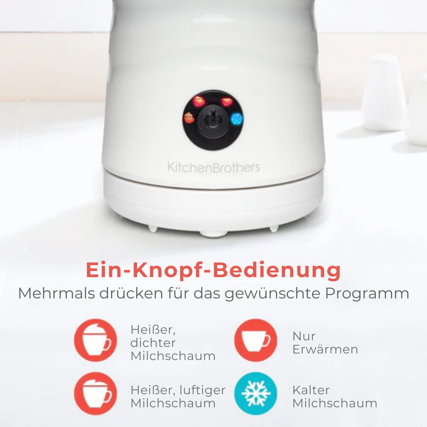 KitchenBrothers Elektrischer Milchaufschäumer - 4-in-1 - 240 ML - Schwarz