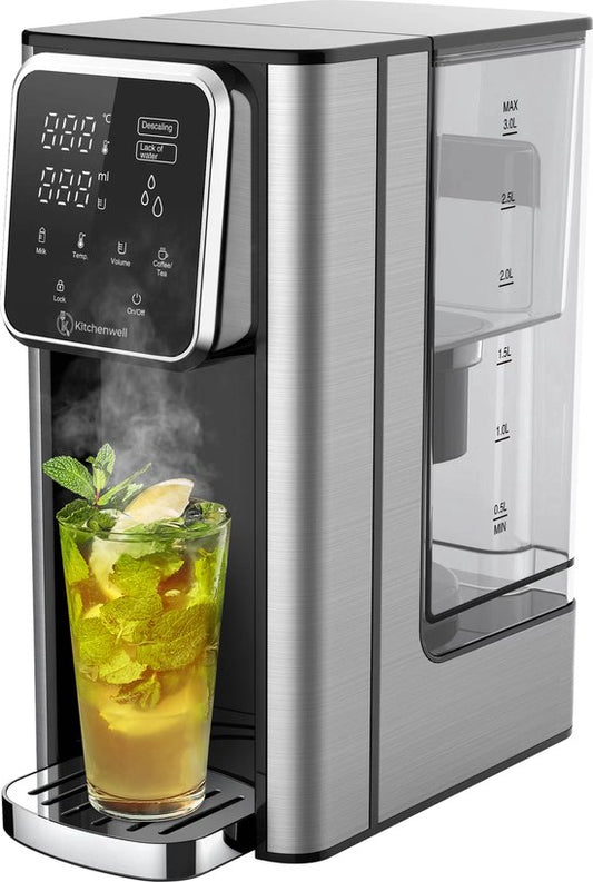 Kitchenwell - Heißwasserspender 3l - 2600W - Touch Display - Milchfunktion - Wasserkocher - Edelstahl/Schwarz