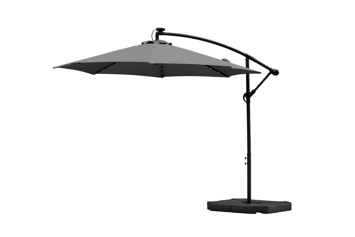 Feelfurniture Toscano Schwebeparasol Dunkelgrau – Banana Parasol mit LED-Beleuchtung und Schutzhülle – Ø 300 cm