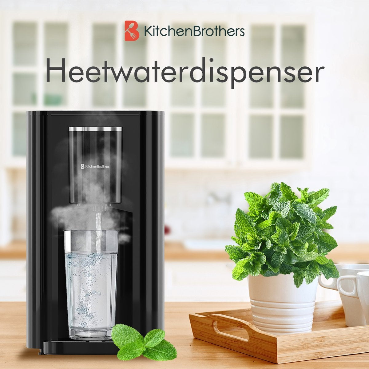 KitchenBrothers Heißwasserspender - 2.9L - Touch Display - Heißwasserhahn - 2600W - Schwarz