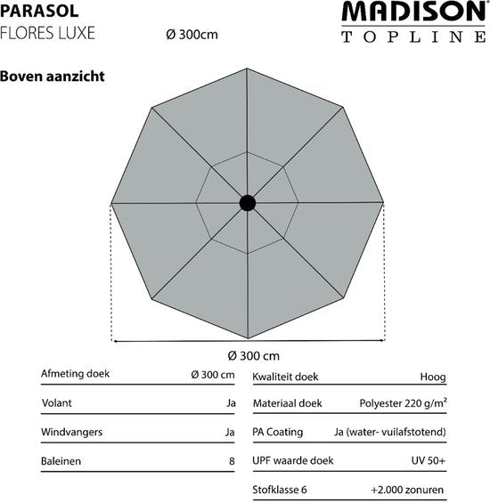 Madison – Runder Sonnenschirm – 300 cm – Taupe
