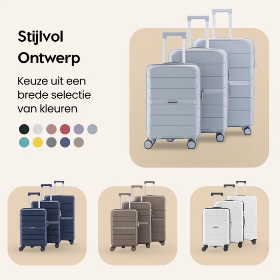 SKYCASES Urban Adventurer - Kofferset - 3-teilig - Zahlenschloss - 232L - Spinnerrollen - Reisekoffer mit Kofferschloss - Leichtgewicht - Hellgrau