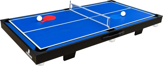 Cougar 3-in-1-Multispieltisch Mini Schwarz-Blau – Billardtisch – Push-Hockey – Tischtennis – Inklusive sämtlichem Zubehör