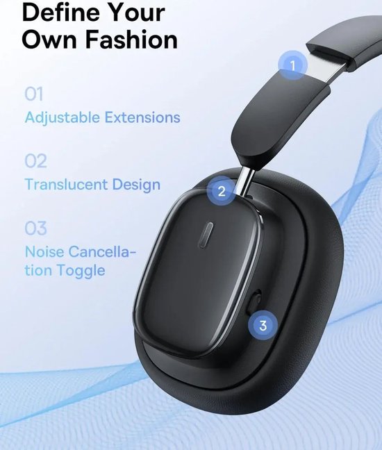 Baseus Bowie H1i Bluetooth-Kopfhörer mit Geräuschunterdrückung (Noise Cancelling), kabellose Kopfhörer mit ANC, schwarz