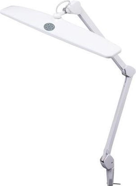 Velleman Verstelbare bureaulamp met klem, flexibele zwenkarm, aan/uit-schakelaar en traploze dimfunctie, 84 krachtige leds, 58 cm breed, 21W, 6500K, 1,5 m kabellengte, geschikt voor bureaublad tot 6,3cm