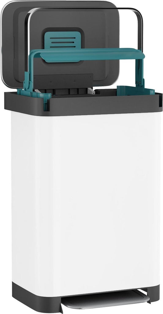 Homra Pullix Mülleimer mit Pedal - 50 Liter - Edelstahl - Weiß - Treteimer - Automatischer Luftfilter - Geruchskontrolle - 50L Fassungsvermögen - Soft Close Deckel