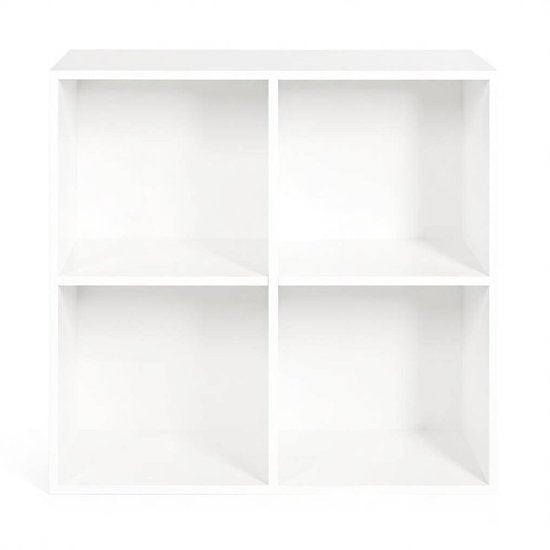 FloraGrace Bücherregal – Offenes Regal mit 4 Fächern – 59,6 x 59,8 x 29,5 cm – Holz – Weiß – Standregal für Wohnzimmer oder Büro