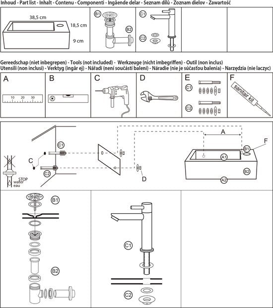 DIFFERNZ JUKON SPRUDELBRUNNEN-SET 38,5 × 18,5 × 9 cm BETON HELLGRAU