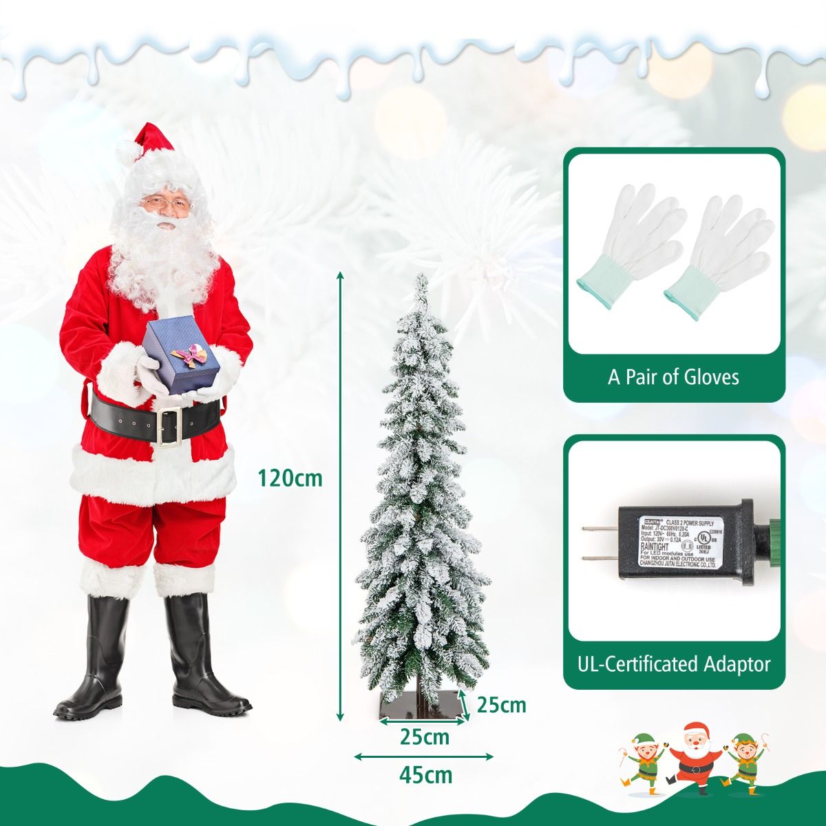 Coast 120 cm beflockter künstlicher Weihnachtsbaum - grün/weiß mit 225 Zweigspitzen und 100 LED-Lichtern
