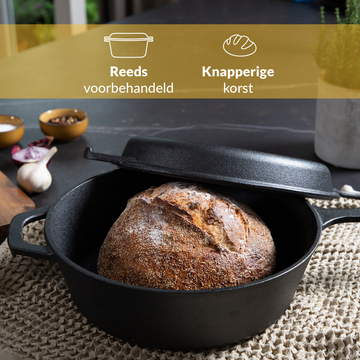 Chefarone Gusseisenpfanne - 2-in-1-Kasserolle - Inklusive Deckel - Für alle Wärmequellen geeignet
