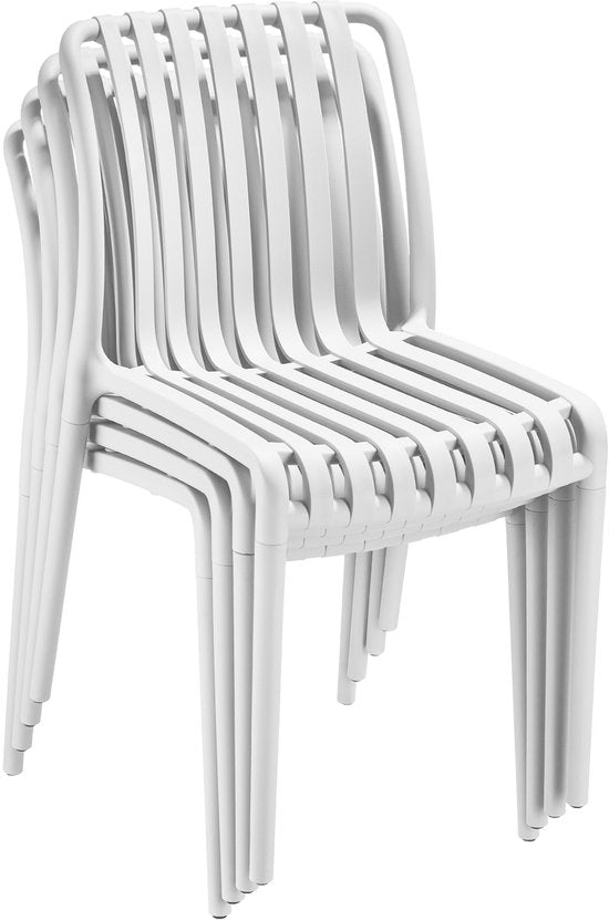 tectake® 4er Set Gartenstühle Alcudia - Creme - Kunststoffstühle - Stapelbar - Stühle für Garten, Terrasse oder Balkon - Wetterfest und UV-beständig - Belastbarkeit 120kg pro Gartenstuhl