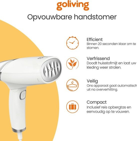 Goliving Wäschedampfer - Handdampfer für Kleidung/Textilien/Stoffe - faltbar - inkl. Reiseetui - Weiß