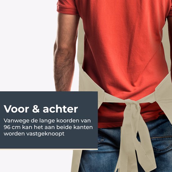 Küchenschürze - Wasser- und schmutzabweisend - Professionelle Kochschürze - Schürze für Frauen und Männer - Catering-Schürze - Unisex - Verstellbare Schnalle - Extra große Fächer - Sandfarben