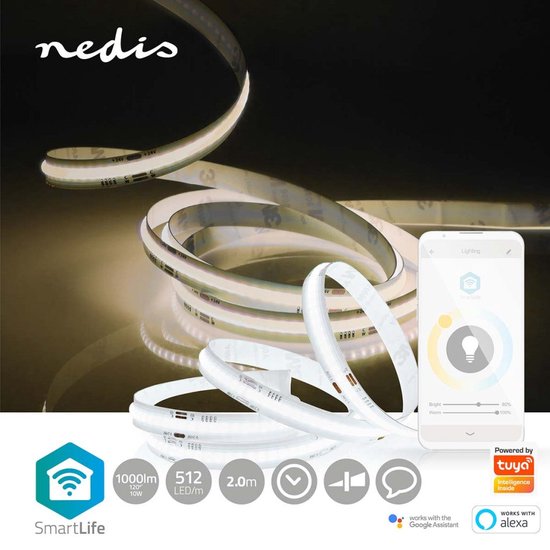 Nedis SmartLife LED-Streifen - Wi-Fi - Warm- bis kaltweiß - COB - 2,00 m - IP20 - 2700 - 6500 K - 1000 lm - Android / IOS