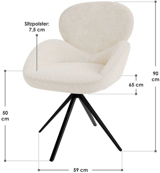 Drehstuhl / Esszimmerstuhl Albano - Inkl. Drehfunktion - Bouclé Stoff - Creme - 1er Set