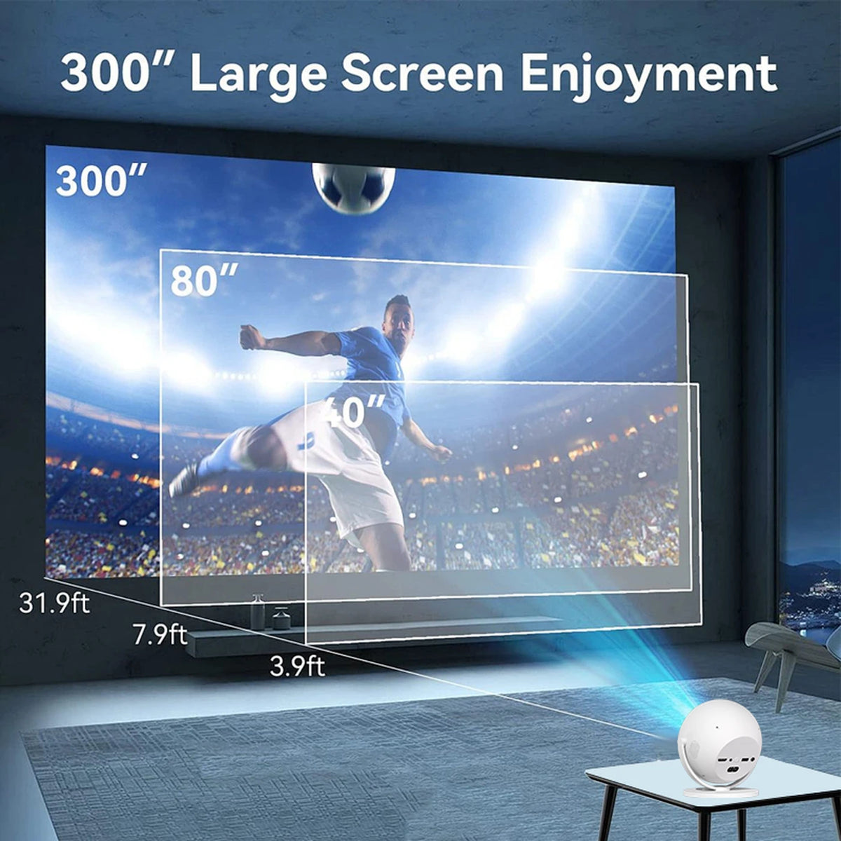 XBJ 360°-Projektor – Full HD 1080p – 4K-kompatibel – 900 ANSI-Lumen – 200-Zoll-Bild – WLAN & Bluetooth