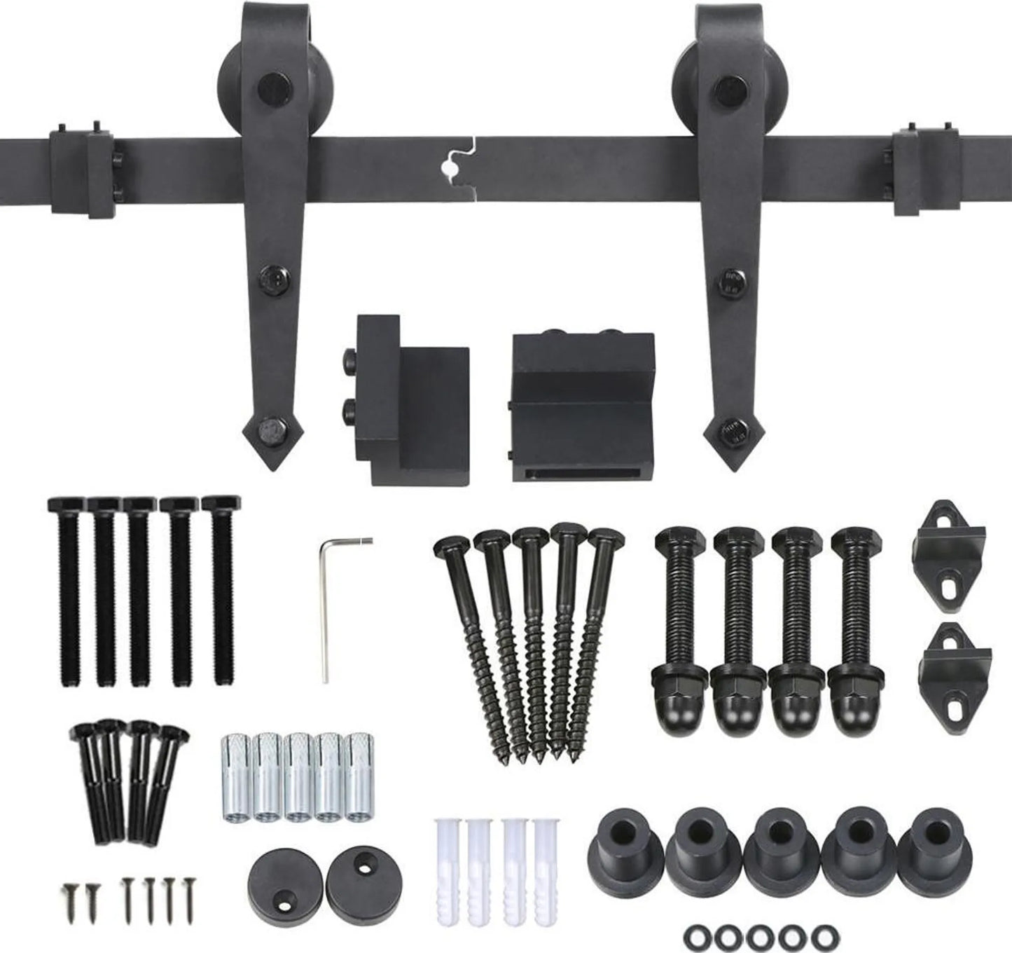 Yaheetech Sliding Door Hardware Set 183 cm - Ausgestattet mit Karbonstahlrollen und Türstoppern und Bodenführung - Für Holz- und Metalltüren - Schwarzes Eisen - 183 x 23 x 5,5 cm