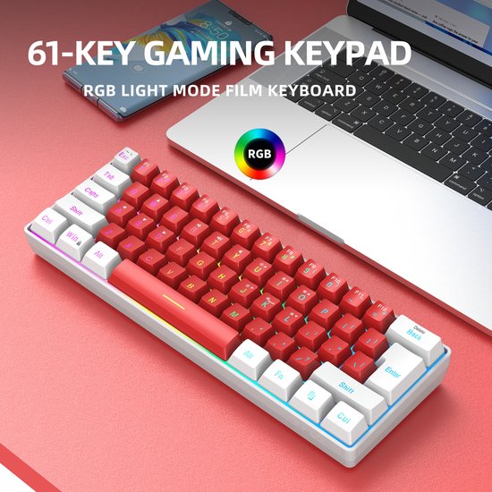 HXSJ V700 RGB Membrane kabelgebundene Gaming-Tastatur - 61 Tasten - Qwerty - Rot Weiß