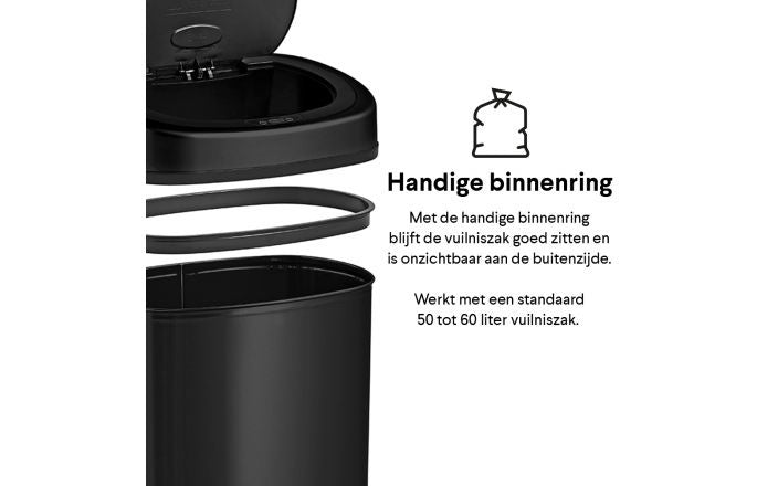 Homra FONIX Sensor-Abfalleimer Schwarz 50 Liter - Automatischer Soft-Close-Deckel - Schwarzer Abfalleimer - Infrarot-Sensor