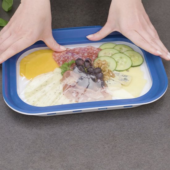 Livington Flex & Fresh Frischhalteplatten, 2er-Set – mehr Platz dank ausklappbarem Deckel – spülmaschinenfest – Klickverschluss und Dichtungsring – stapelbar – hält Lebensmittel lange frisch