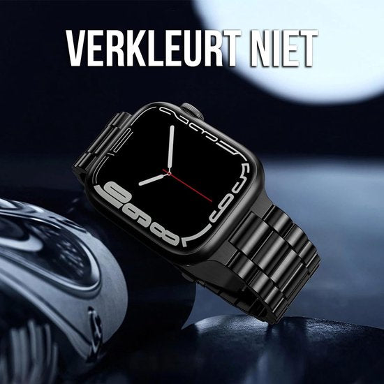 Podec Smartwatch Edelstahlarmband Schwarz - Passend für Apple Watch - Band Passend für iWatch 42 / 44 / 45 / 49 mm - Passend für Serie 1/2/3/4/5/6/7/SE