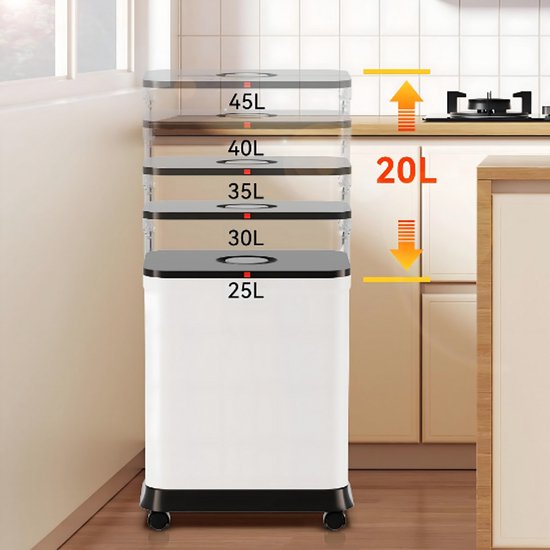 Nexxt Verstellbarer Mülleimer – Abfallbehälter – 25 l bis 45 l – mit Rollen