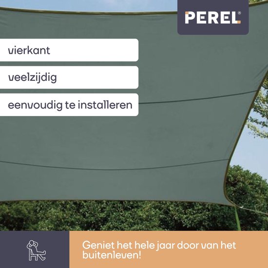 Perel Schattentuch, wasserabweisend, 5 x 5 m, 160 g/m², Polyester, quadratisch, grün-grau