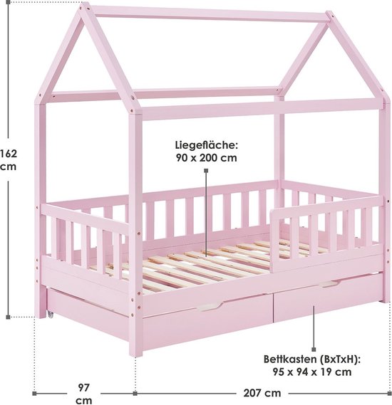 Kinderbett Marli - 90 x 200 cm - Rosa - inkl. Bettkästen