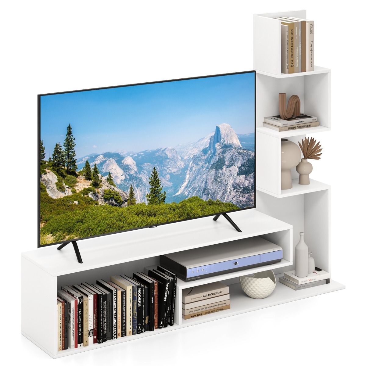 Coast TV-Möbel – würfelförmig – L-förmige Ablageböden – weiß/braun – für Fernseher bis 50 Zoll