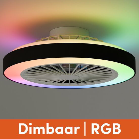 Deckenventilator mit Beleuchtung – Deckenventilator mit Lampe – Deckenleuchte – LED RGBW – Tuya WLAN Smart – Fernbedienung – ⌀ 50 cm – Schwarz