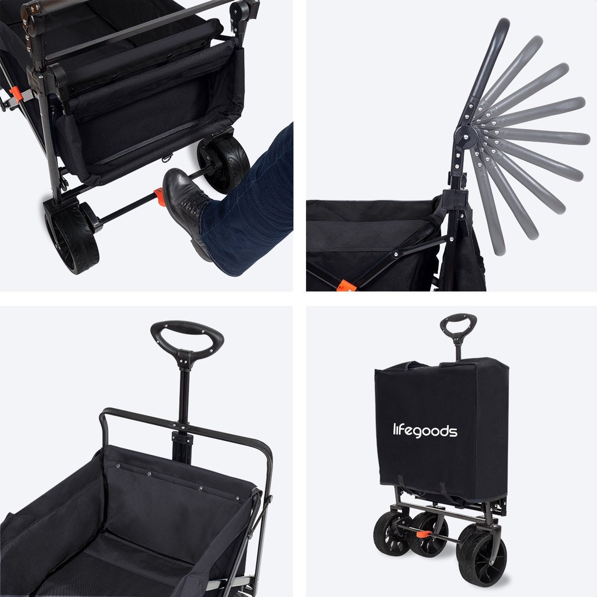 LifeGoods Wagen - Faltbar - Bis zu 120KG - 90L - Baschbares Polyester - 120x80cm - Schwarz