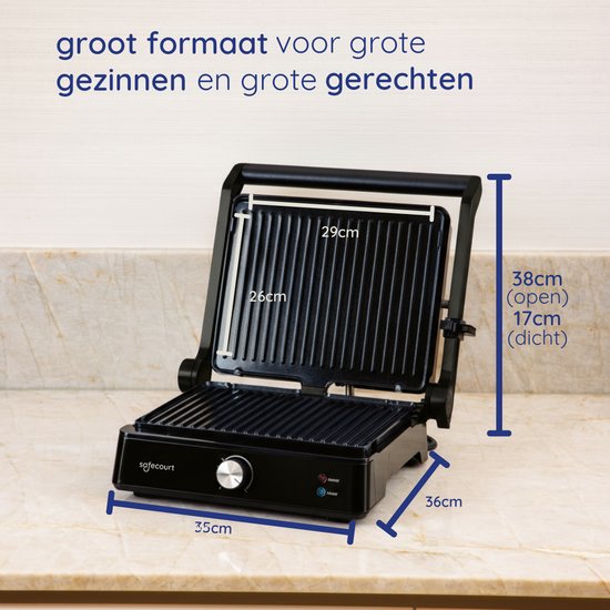 Safecourt Kitchen Toasted Sandwich Maker - Panini Grill und Toasted Sandwich Eisen - Abnehmbare PFAS-freie Platten & spülmaschinenfest - Große Grillfläche - Schnelle Hitze - Kontaktgrill - Schwarz