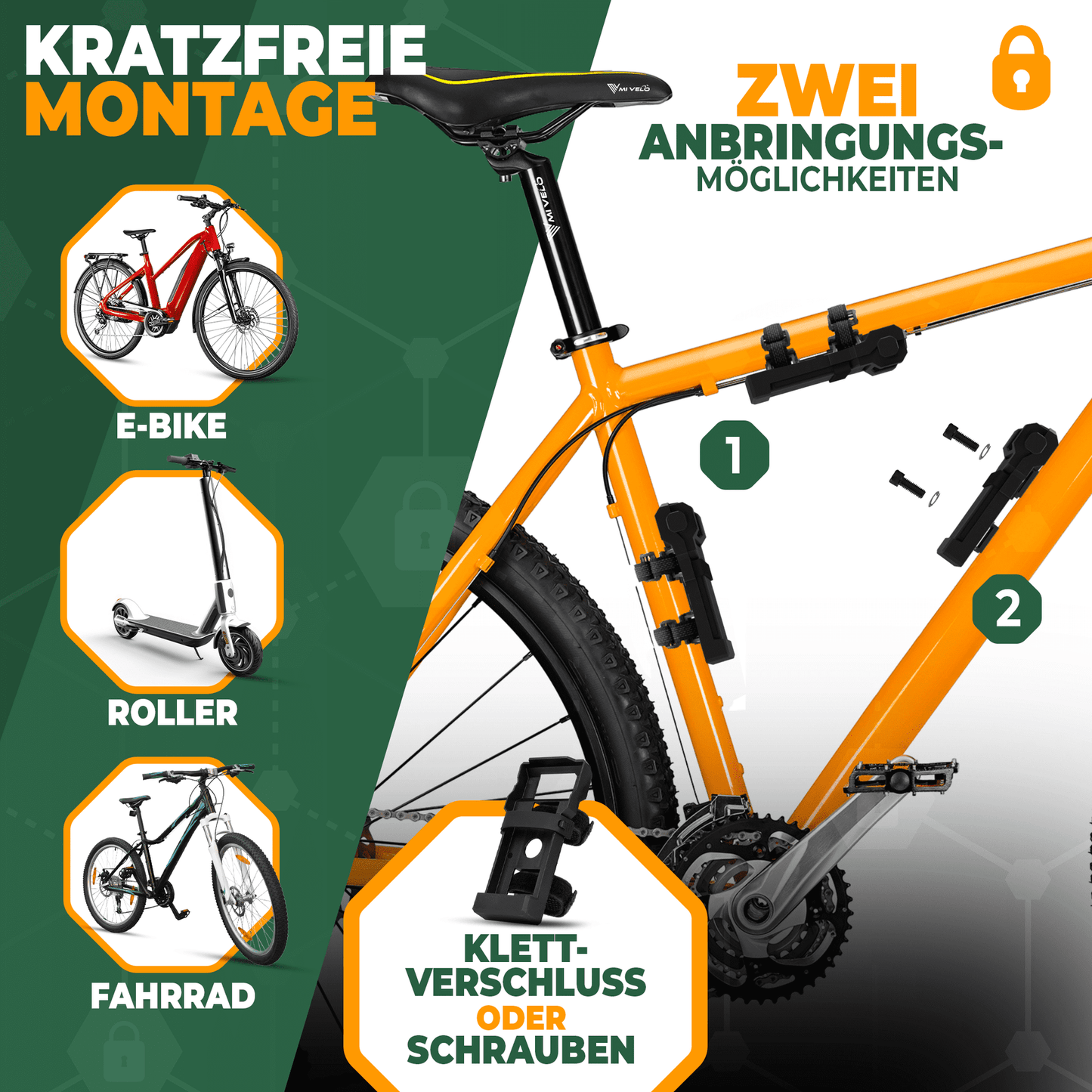 MIVELO - Faltschloss mit Zahlencode - Stahlkern - für Fahrräder & E-Bikes - 85cm