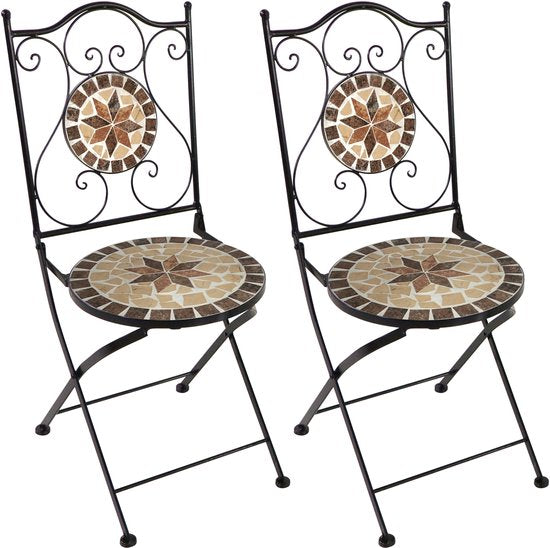 AXI Amélie Bistro-Stühle – Zusammenklappbar – Earth Brown – Zusammenklappbare Gartenstühle aus Metall – Hohe Rückenlehne – 2er-Set – Mosaik-Optik – Mit Keramikfliesen eingelegt – 150 kg Tragkraft – Garten, Terrasse oder Balkon