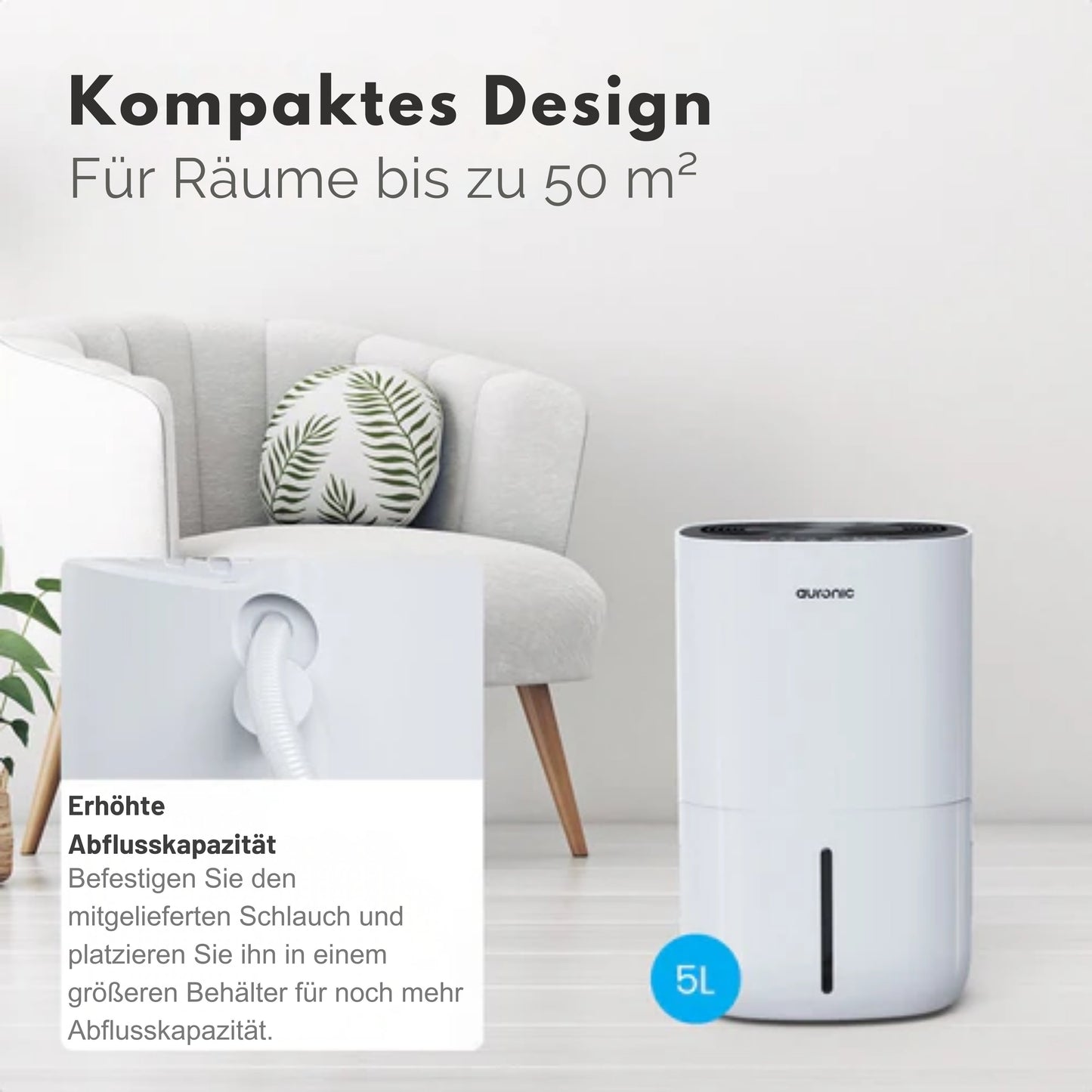 Auronic Luftentfeuchter und Reiniger - 25L pro Tag - Wasch-/Trockenfunktion - weiß