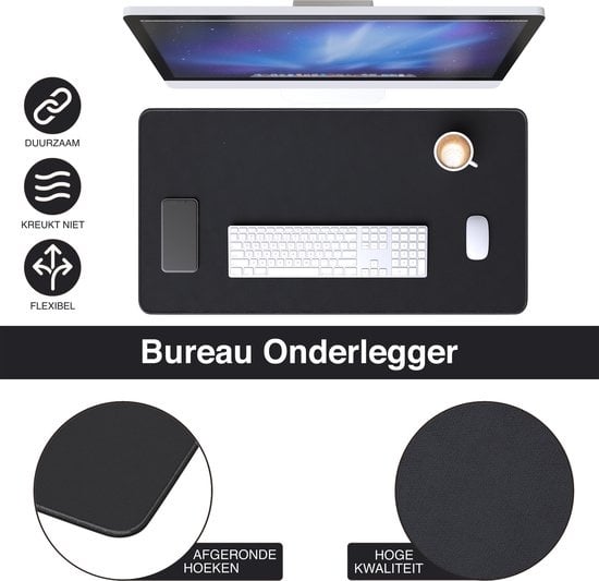 WURK Professional Desk Pad Rubber - Schreibtisch-Organizer - Schreibtischzubehör - Mauspad XXL- Inklusive Kabelclip - 120x60 - Schwarz