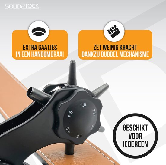SolidStock Professional Lochzange für Gürtel - mit kostenlosem Messstab - Stanzzange - Revolverzange