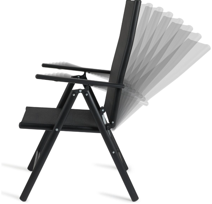 Lifa Garden 2er-Set Aluminium-Gartenstühle - Verstellbar - max 120 kg - 69 x 56 x 106 cm - Schwarz
