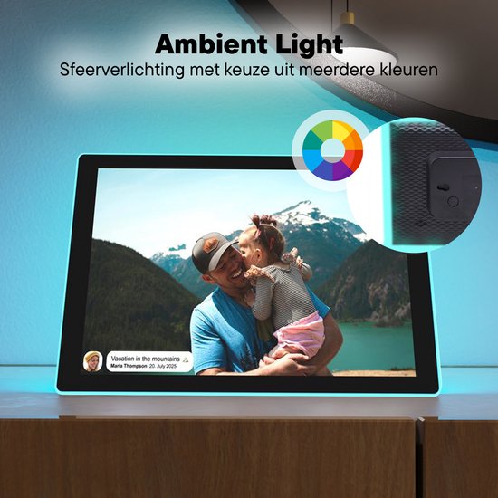Denver Digitaler Fotorahmen 10,1-Zoll - Ambilight - HD - Frameo App - Fotorahmen - Digitaler Kalender - WiFi - 16GB - IPS-Touchscreen - PFF1082