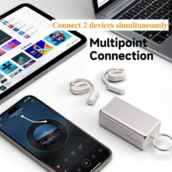 OpenRock – X White – Kabellose Open-Ear-Kopfhörer – Bluetooth – Lange Akkulaufzeit – Geräuschunterdrückung – kabellos – TubeBass™-Technologie