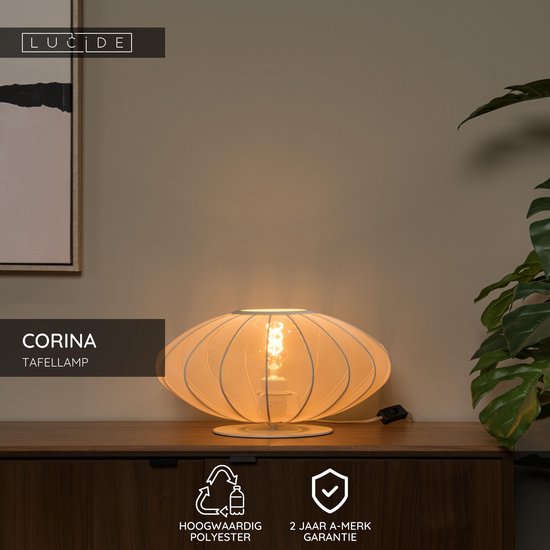 Lucide CORINA – Tischlampe – Ø 40 cm – 1xE27 – Beige – Japandi